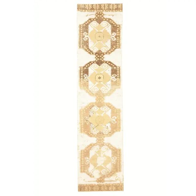 1970s Turkish Hand-Knotted Wool Cotton Beige Runner Rug 73x310