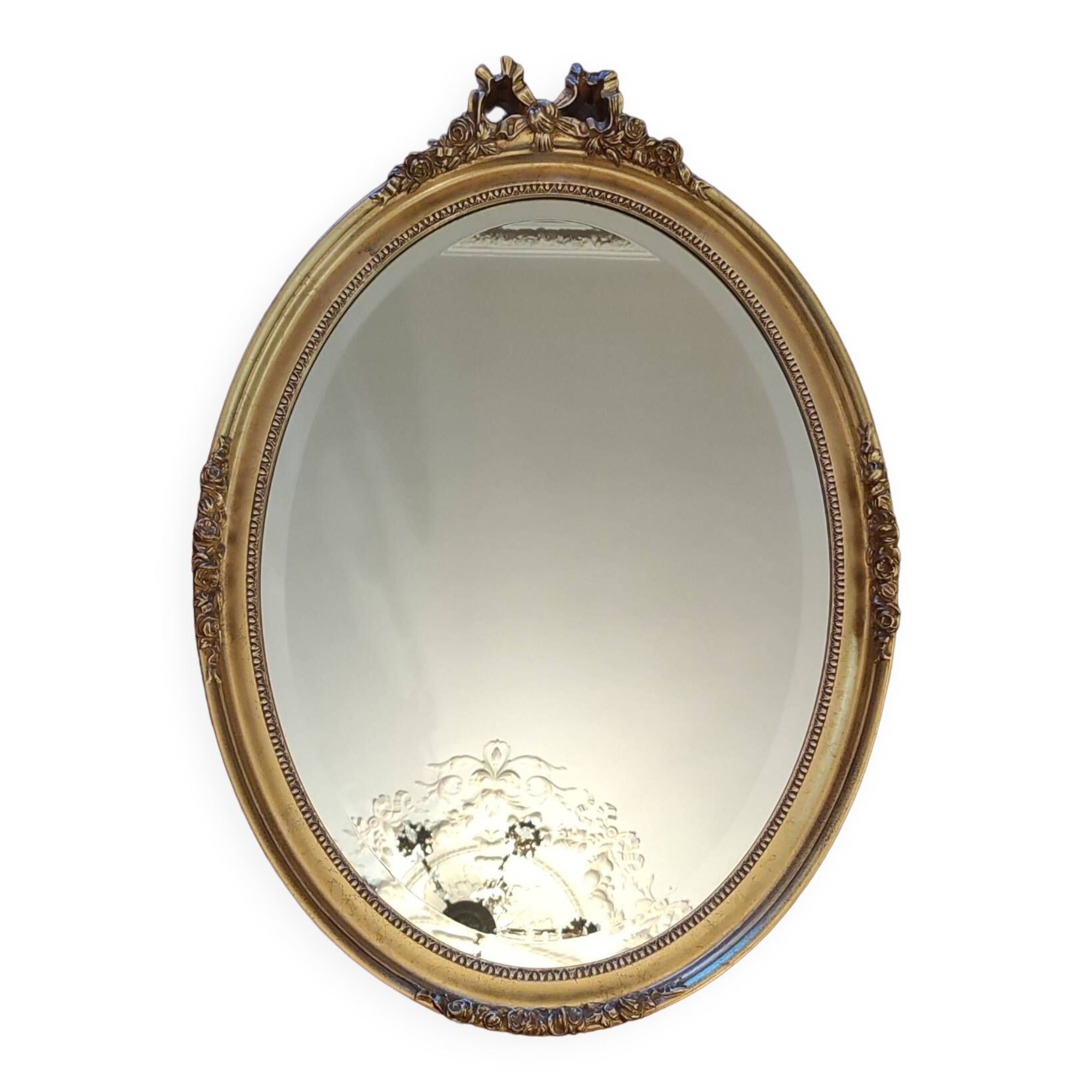 Ancien miroir biseauté stuck doré style Louis XVI