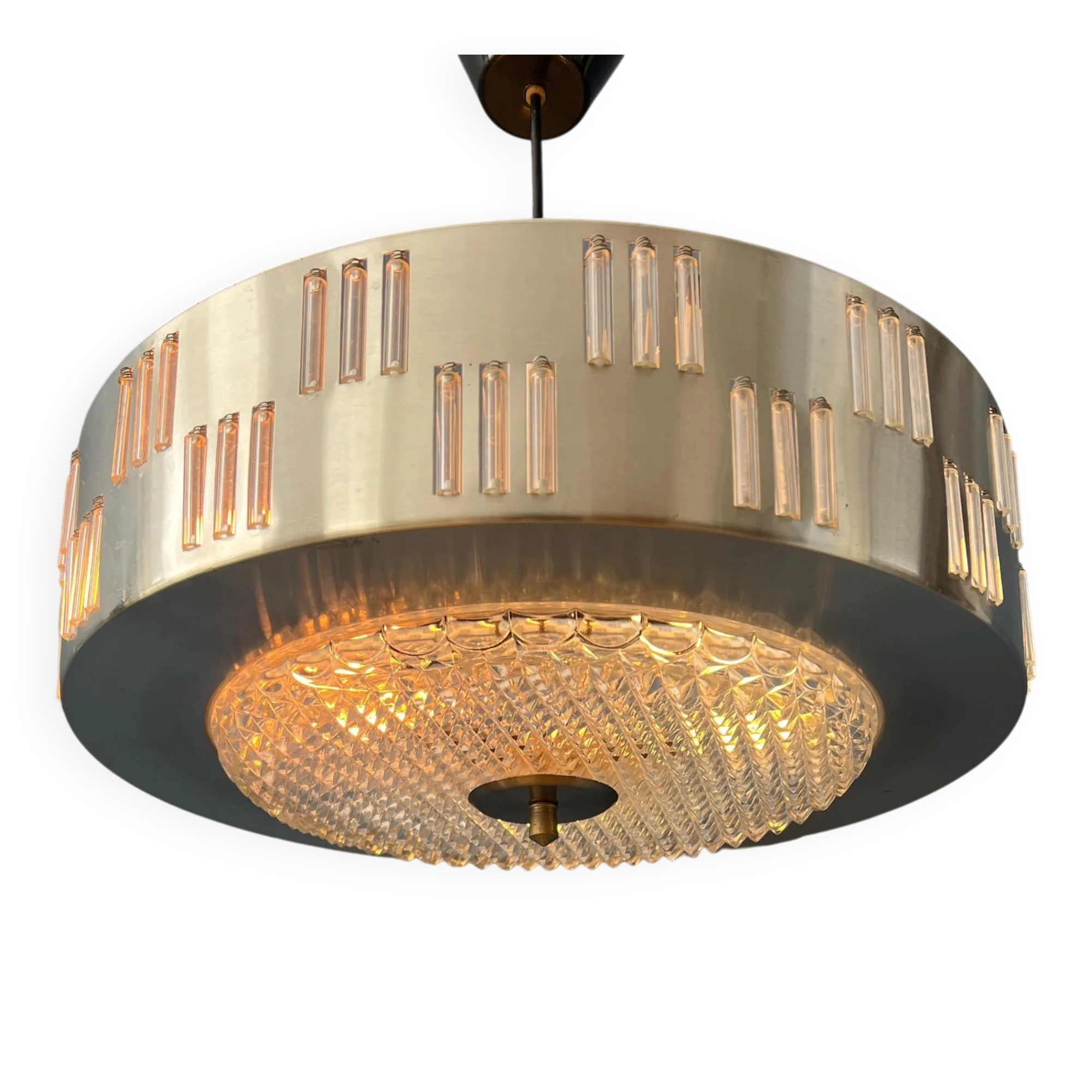 Mid-century crystal glass UFO pendant light