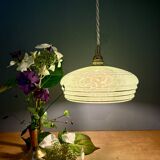 Vintage green and gold Clichy glass lampshade pendant light