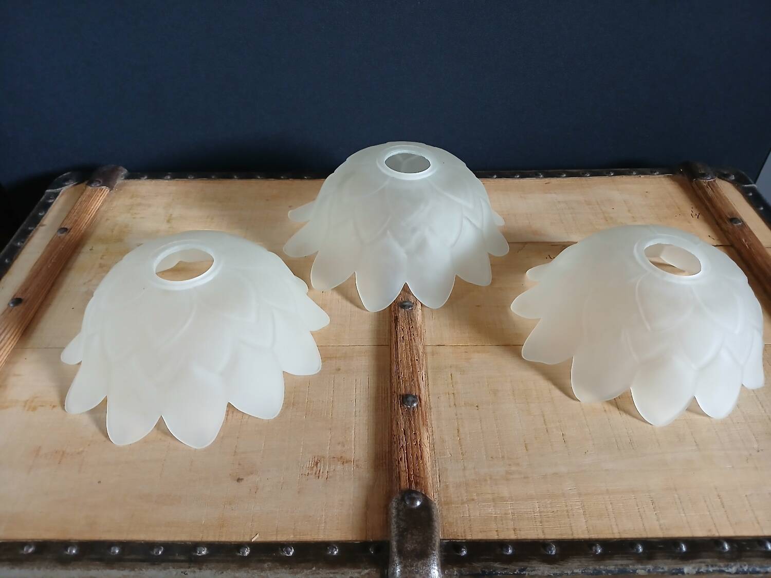 Set of 3 Art Deco glass paste pendant lights