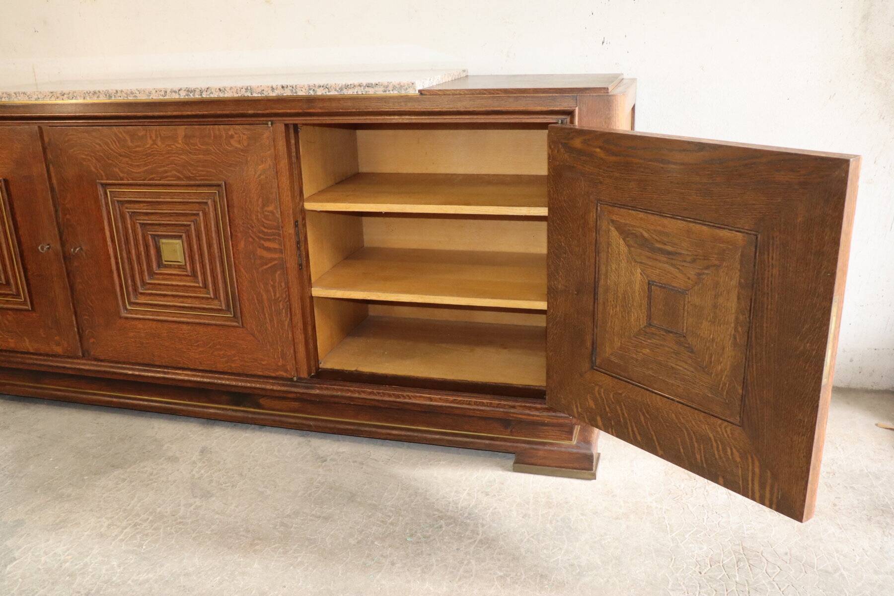 Art Deco sideboard in solid oak and marble, 1940