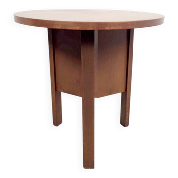 Dutch Art Deco Modernist Round Oak Side Table, 1930s