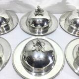 Set of silver-plated serving dishes and bells
