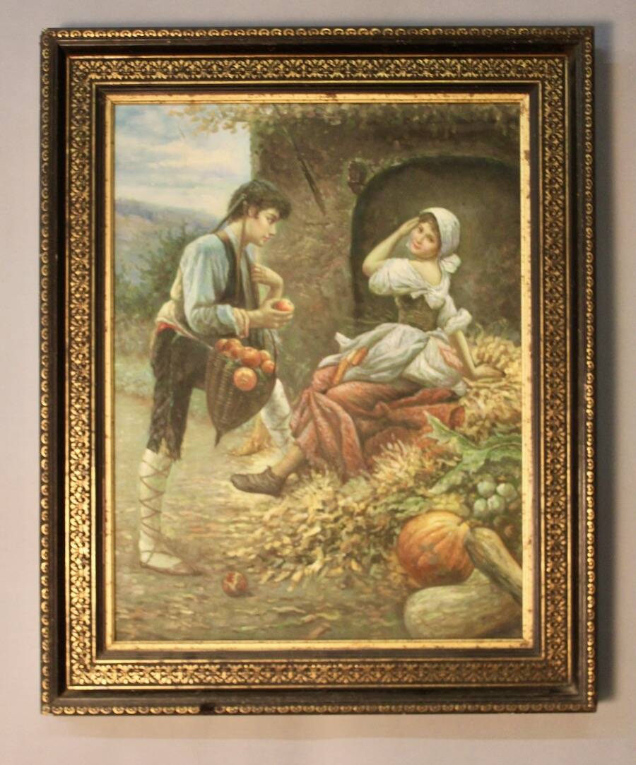 Decorative painting gallant scene in black and gold frame
