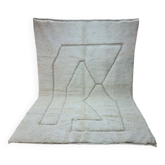 Tapis Berbère en Laine Écru à Motifs Abstraits 300x200 - Charme Artisanal