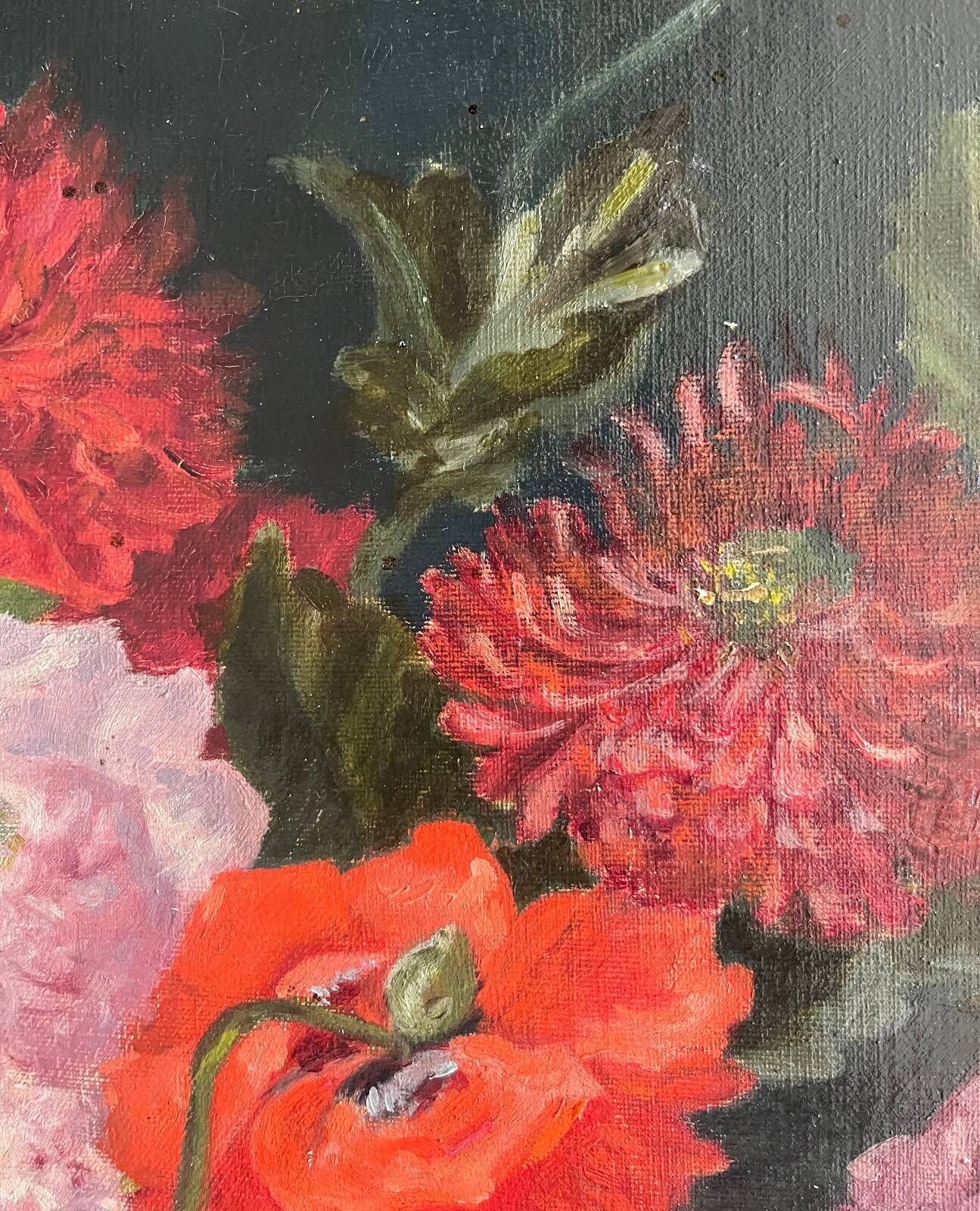 Table HST "Bouquet of flowers on a console" signed late 19th century