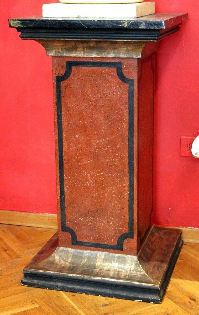 19th Century Italian Faux Marble Lacquer Architectural Pedestals or Columns, Set of 2