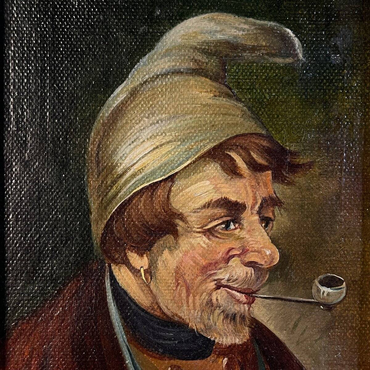 G. Schill, Portrait of a man in a nightcap with a pipe, 1930s, oil on canvas, framed