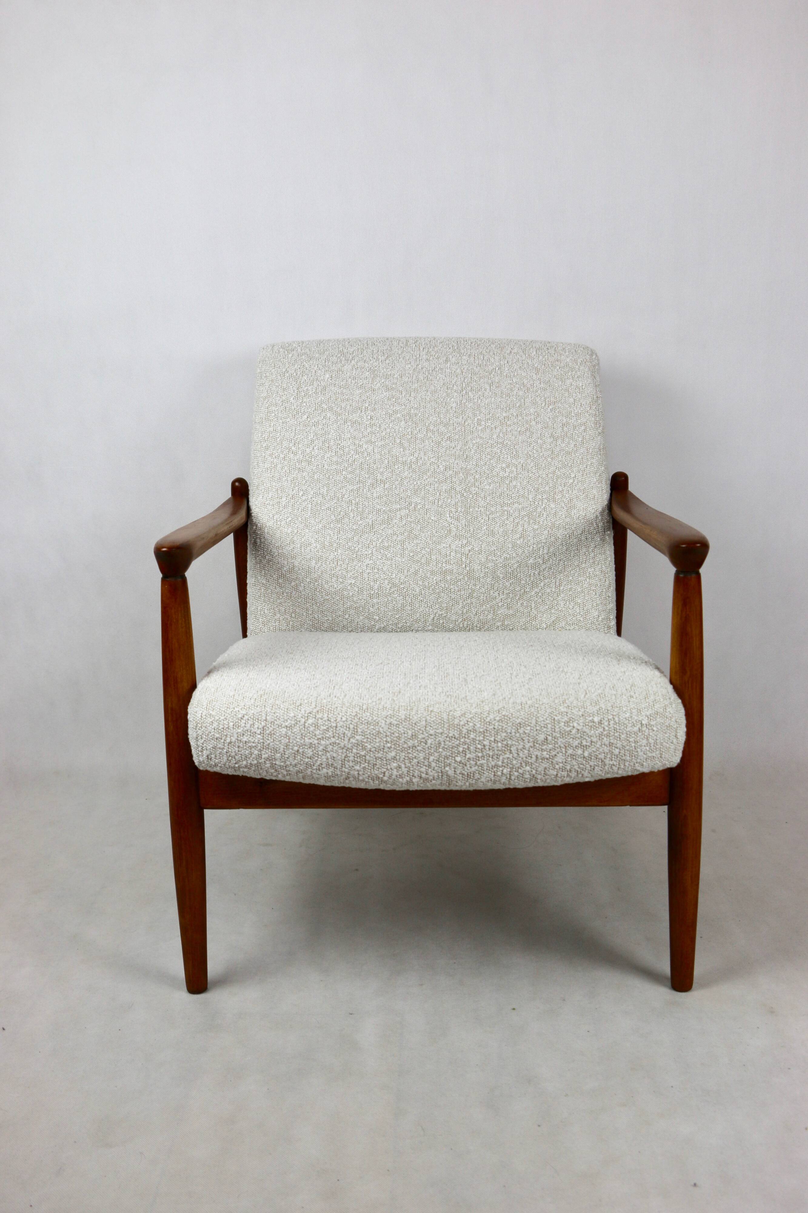 GFM-64 Brown Armchair in White Ivory Bouclé attributed to Edmund Homa, 1970s