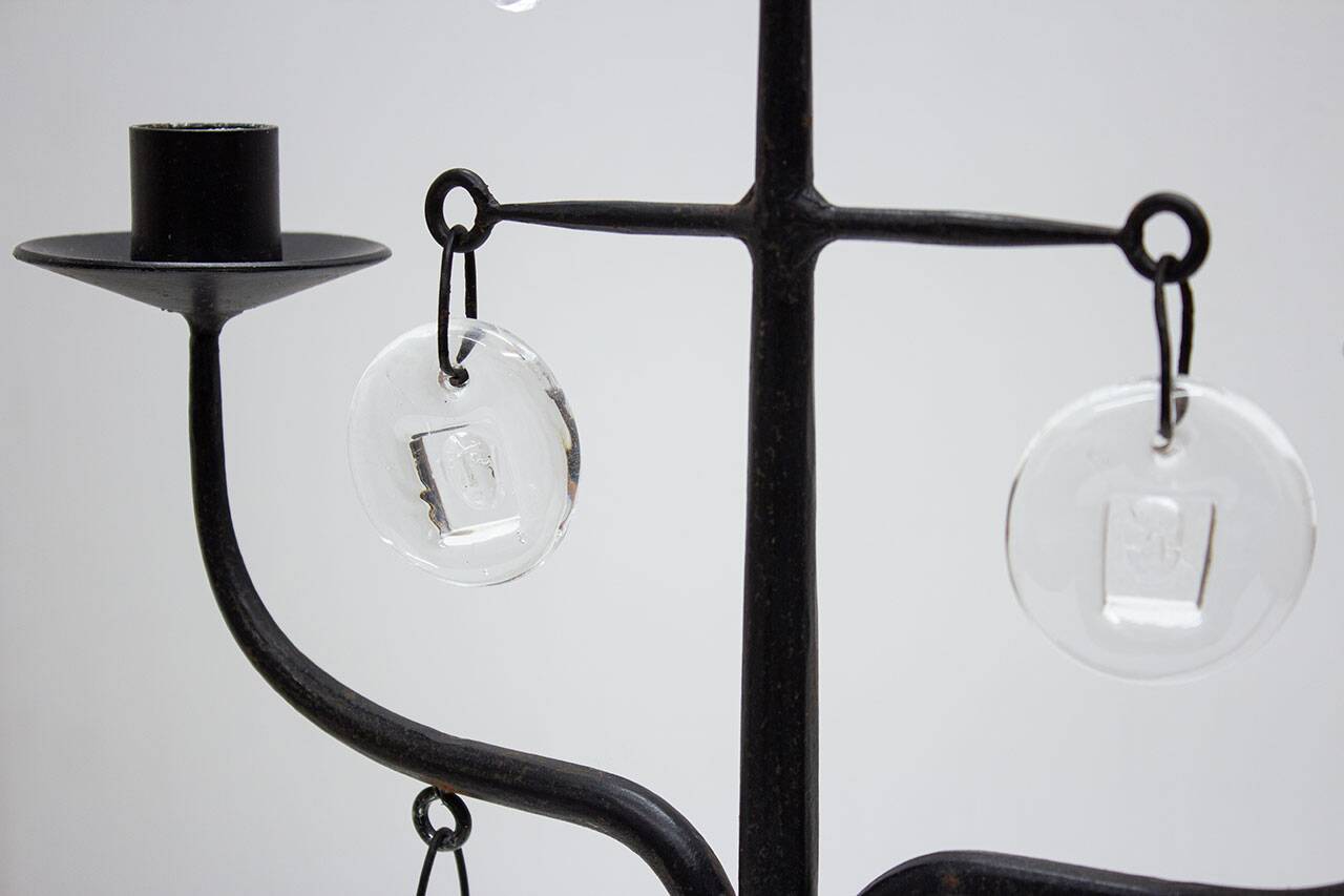 Wrought Iron & Glass Candelabra by Erik Höglund, Sweden, 1960s