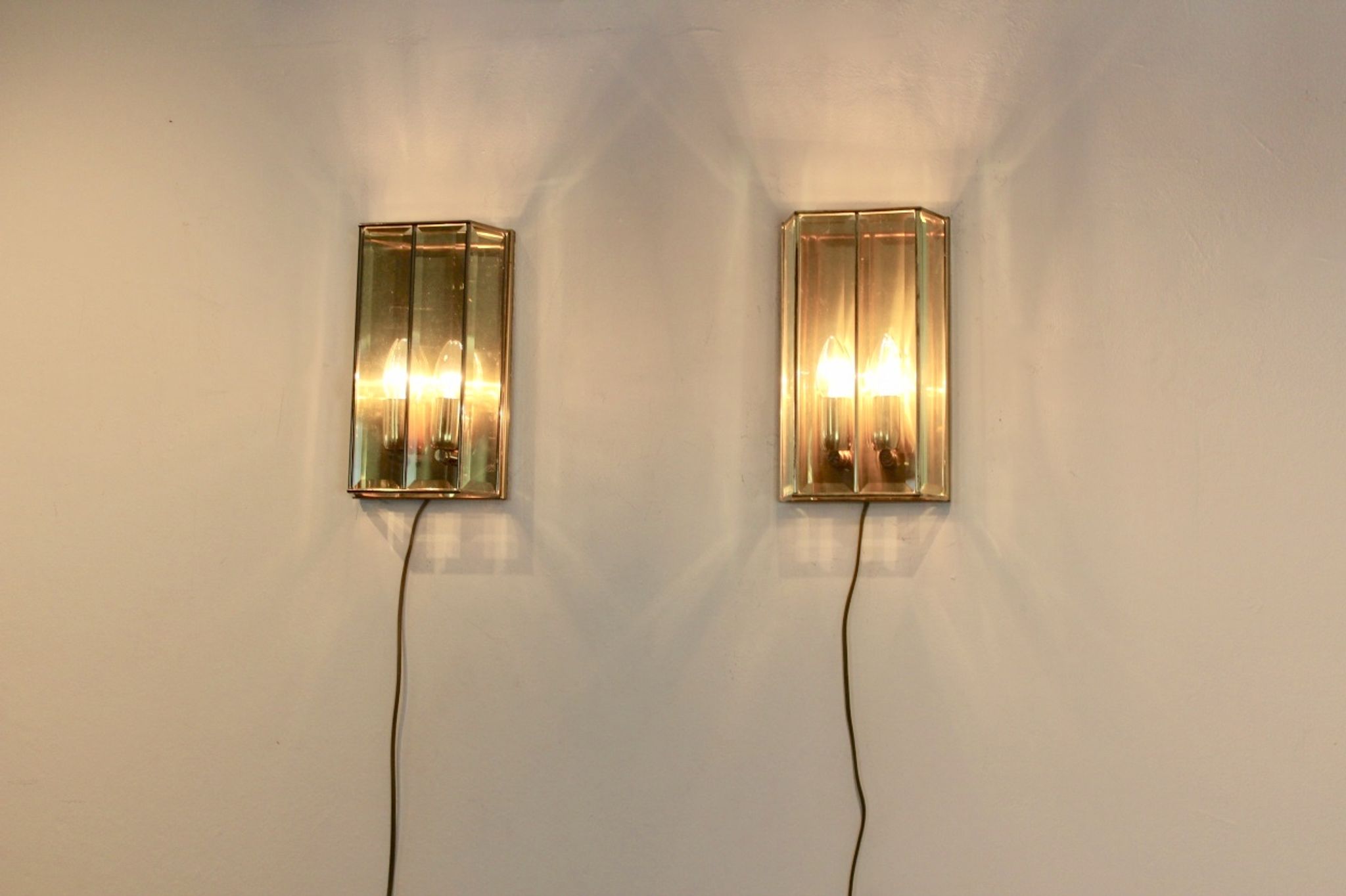 Glamorous pair of French Brass & Facet Glass Sconces