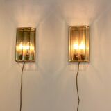 Glamorous pair of French Brass & Facet Glass Sconces