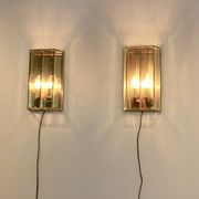 Glamorous pair of French Brass & Facet Glass Sconces