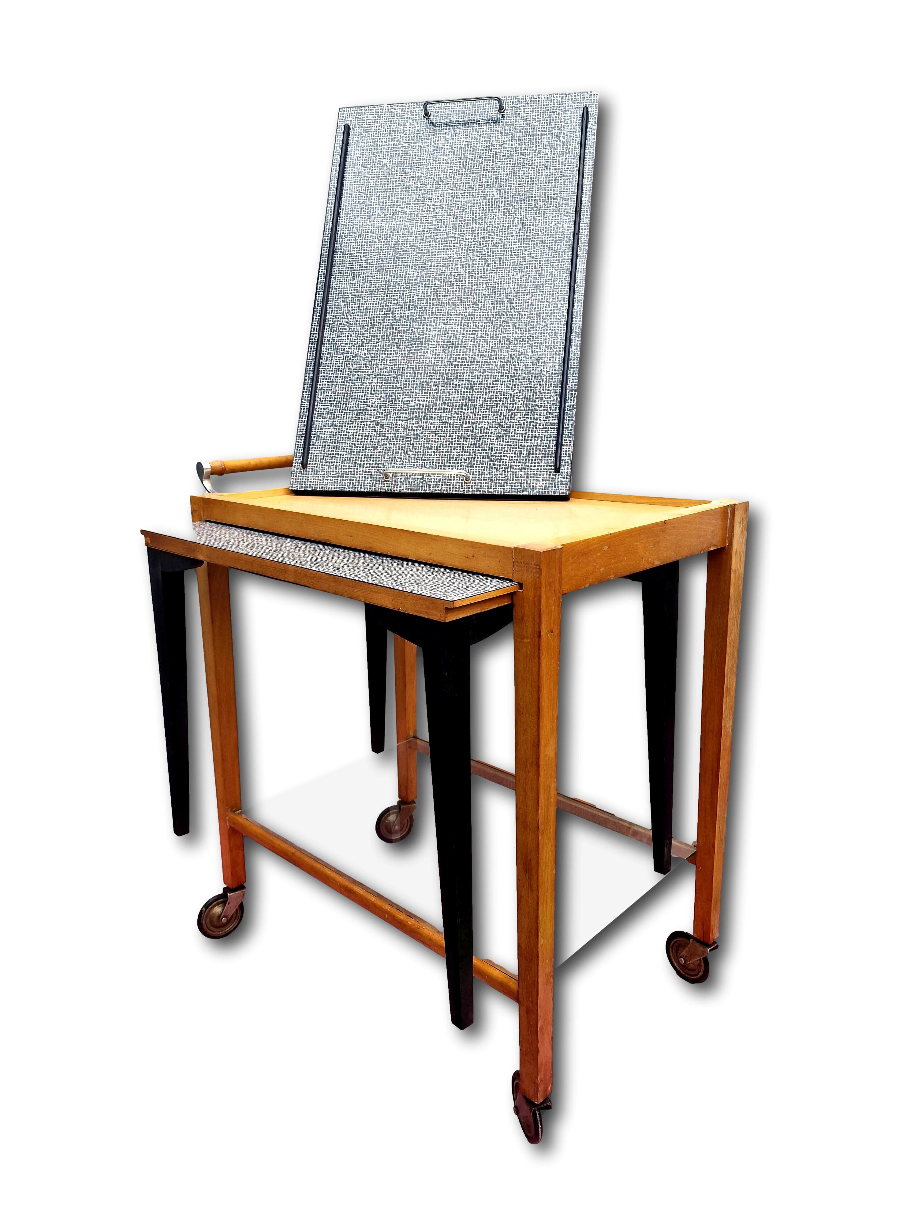 Art deco serving trolley with table and integrated tray