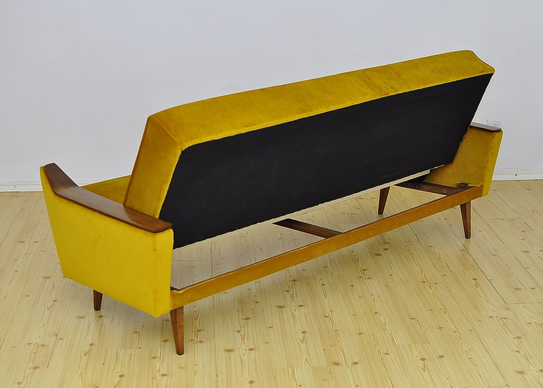 Mid-century yellow velvet sofa, 1960s