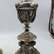 Pair of silver-plated bronze candlesticks in the Empire style, early 19th century, height 70 cm