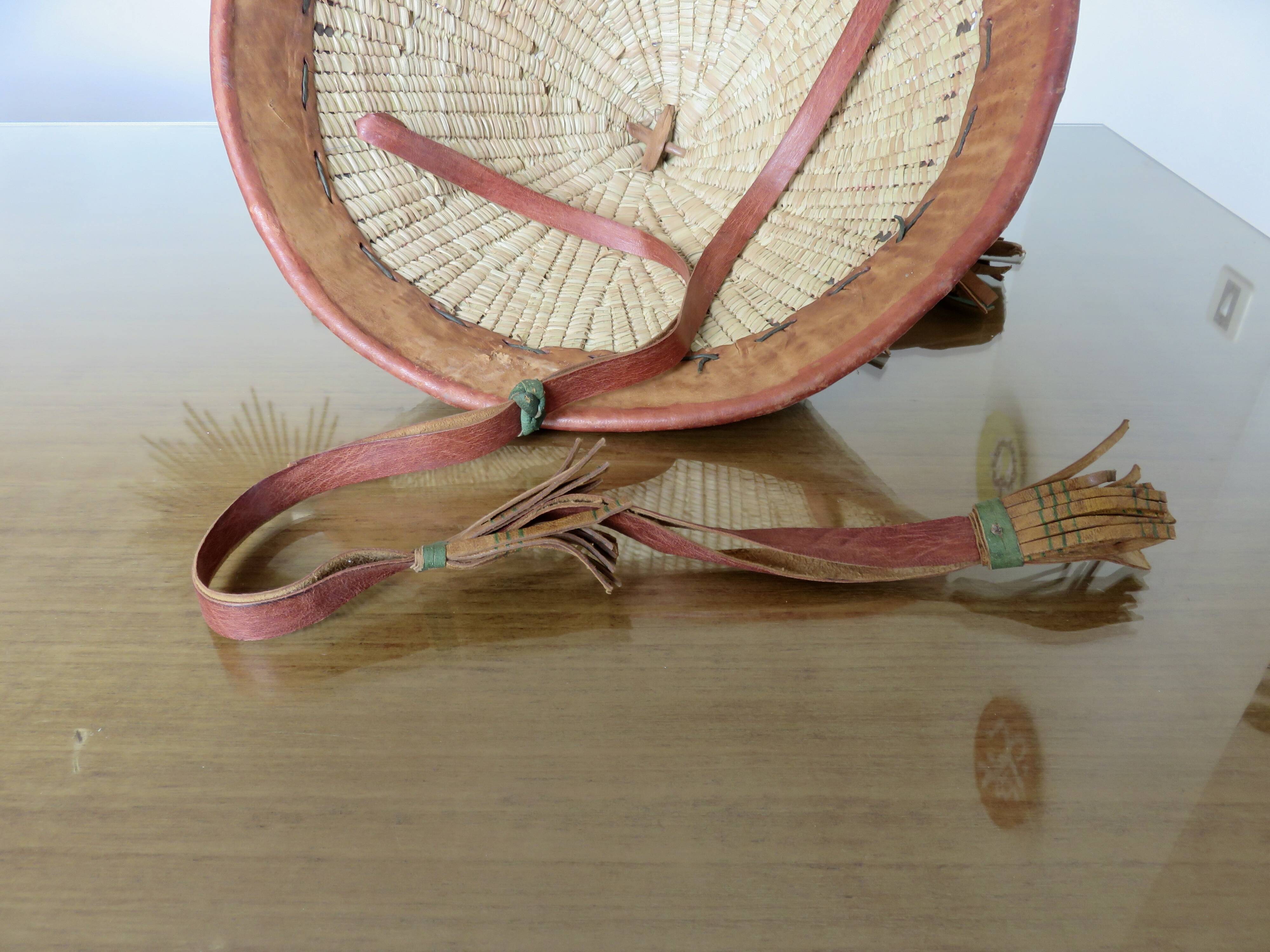 African conical hat, Fulani, in leather and braided rope, 1900s