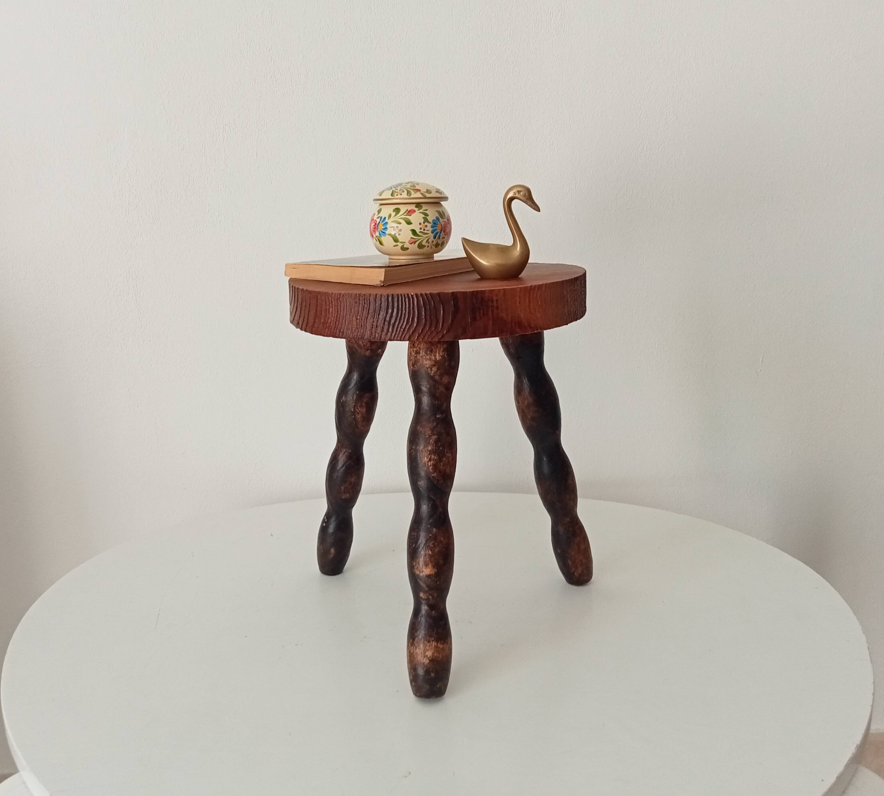 Vintage turned wood tripod stool