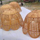 Set of 4 vintage wicker pendant lamps