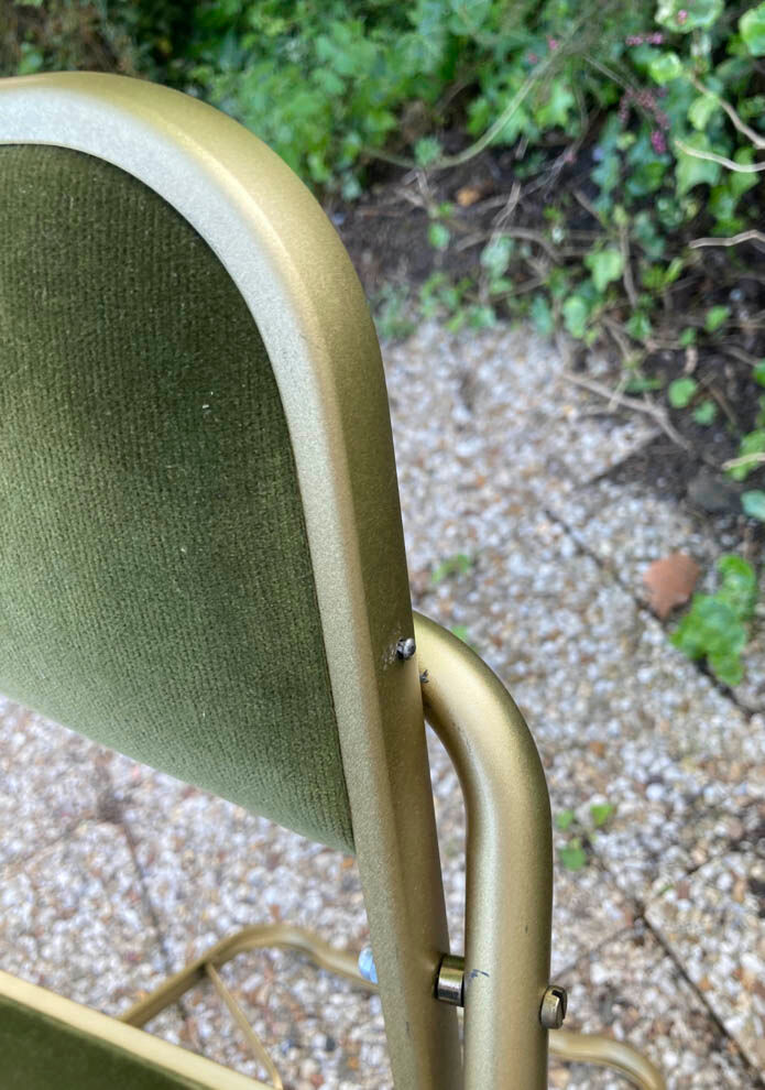 Set of 4 vintage folding armchairs in green velvet