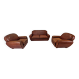 Set of 2 Club Chairs and 1 Sofa in Saddle Leather by Jan Frantzen, Netherlands