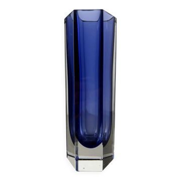 Vase Sommerso par Seguso, verre facetté bleu, Murano, Italie, années 1970