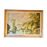 Huile sur toile signée Roger Houck, Paysage à la rivière 170x120 cm