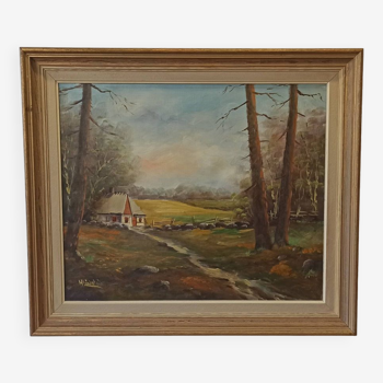 Tableau ancien "Gîte en lisière de forêt" .