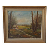 Vintage painting "Gîte on the edge of the forest" .