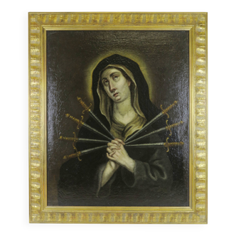 Antique painting our Lady of Sorrow oil on canvas Italy 18th century
