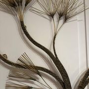 Large brass wall clock with needles in mid-century modern style, brutalist style, Curtis Jeré.