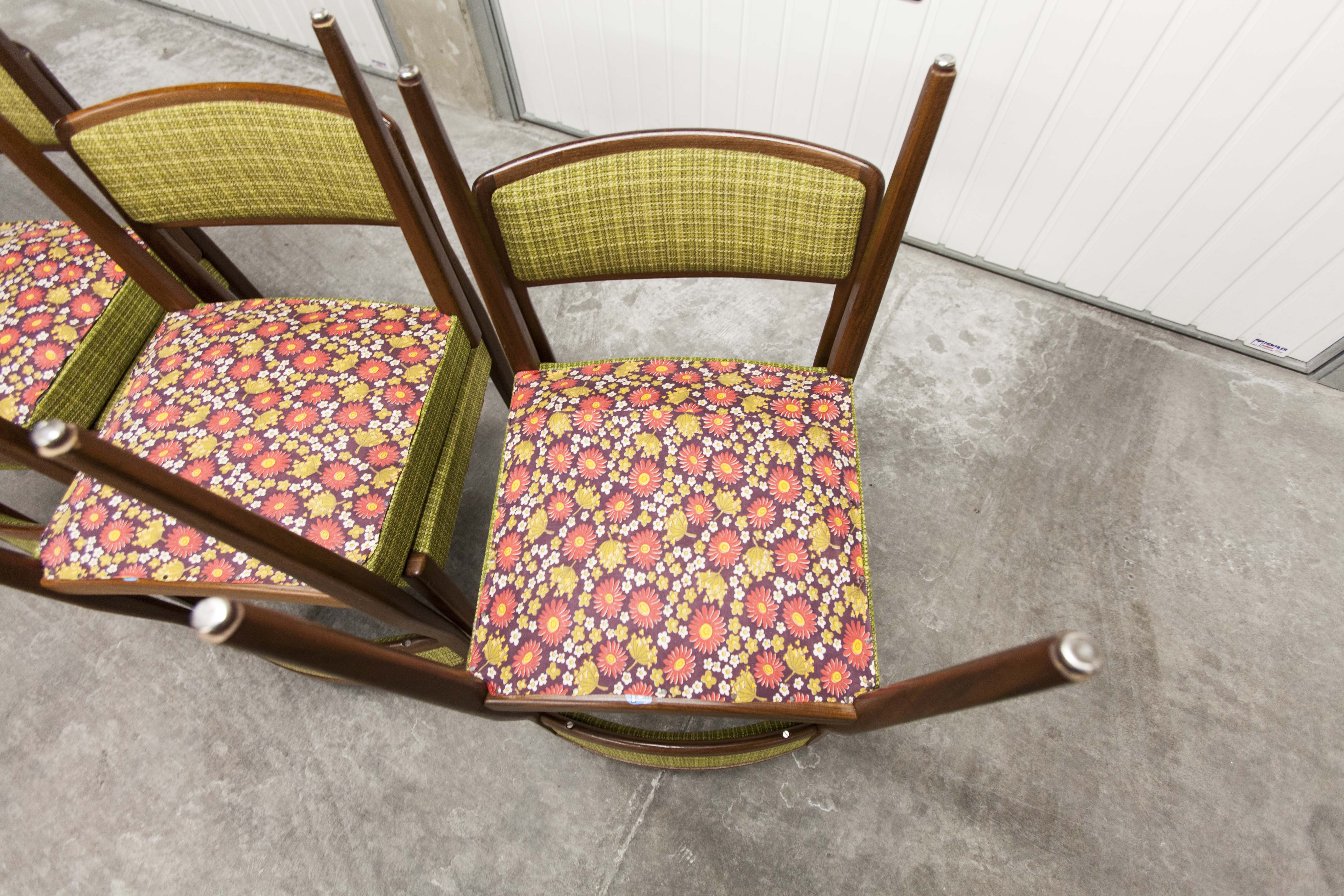 Lot of 6 teak and fabric chairs