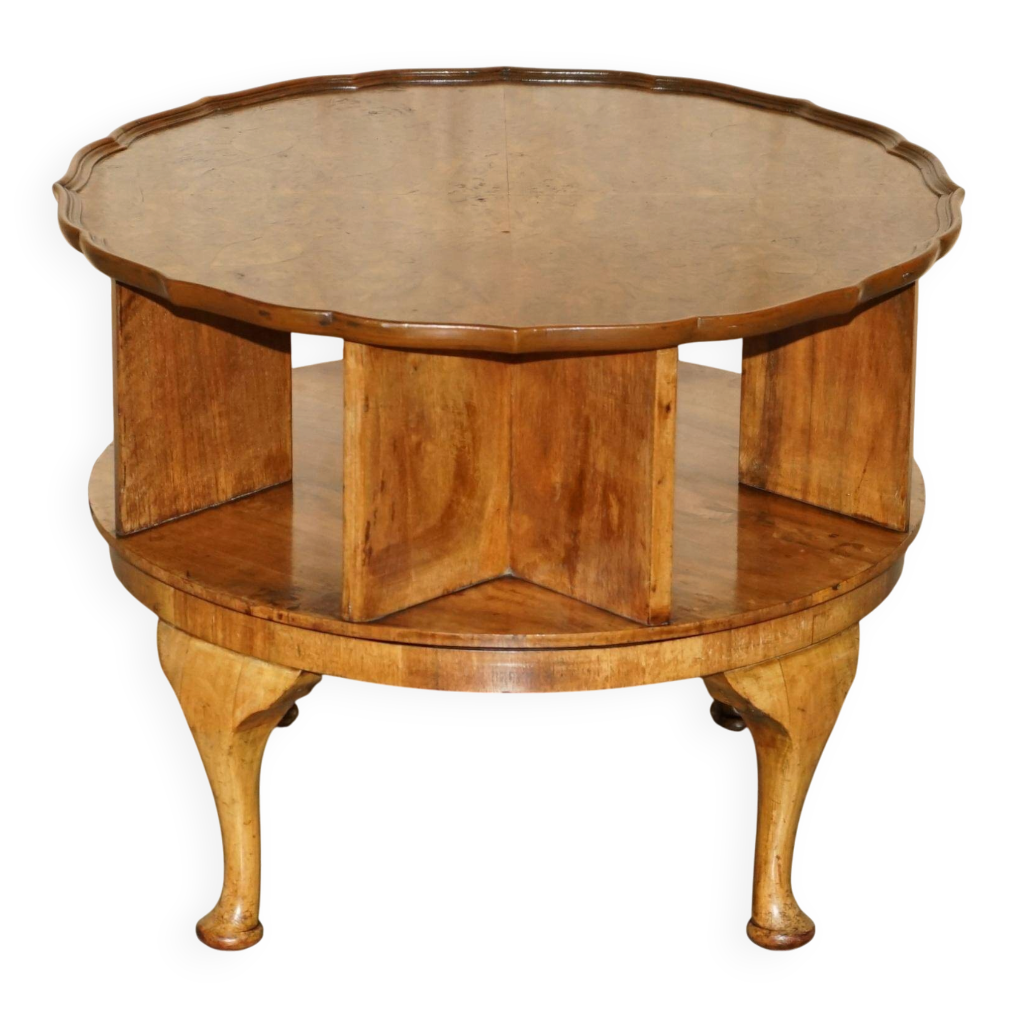 Vintage 1940s Burr Walnut swivel coffee table.
