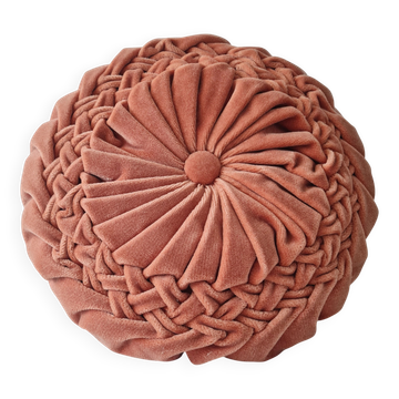 Coussin Rond plissé Vintage en Velours Rose