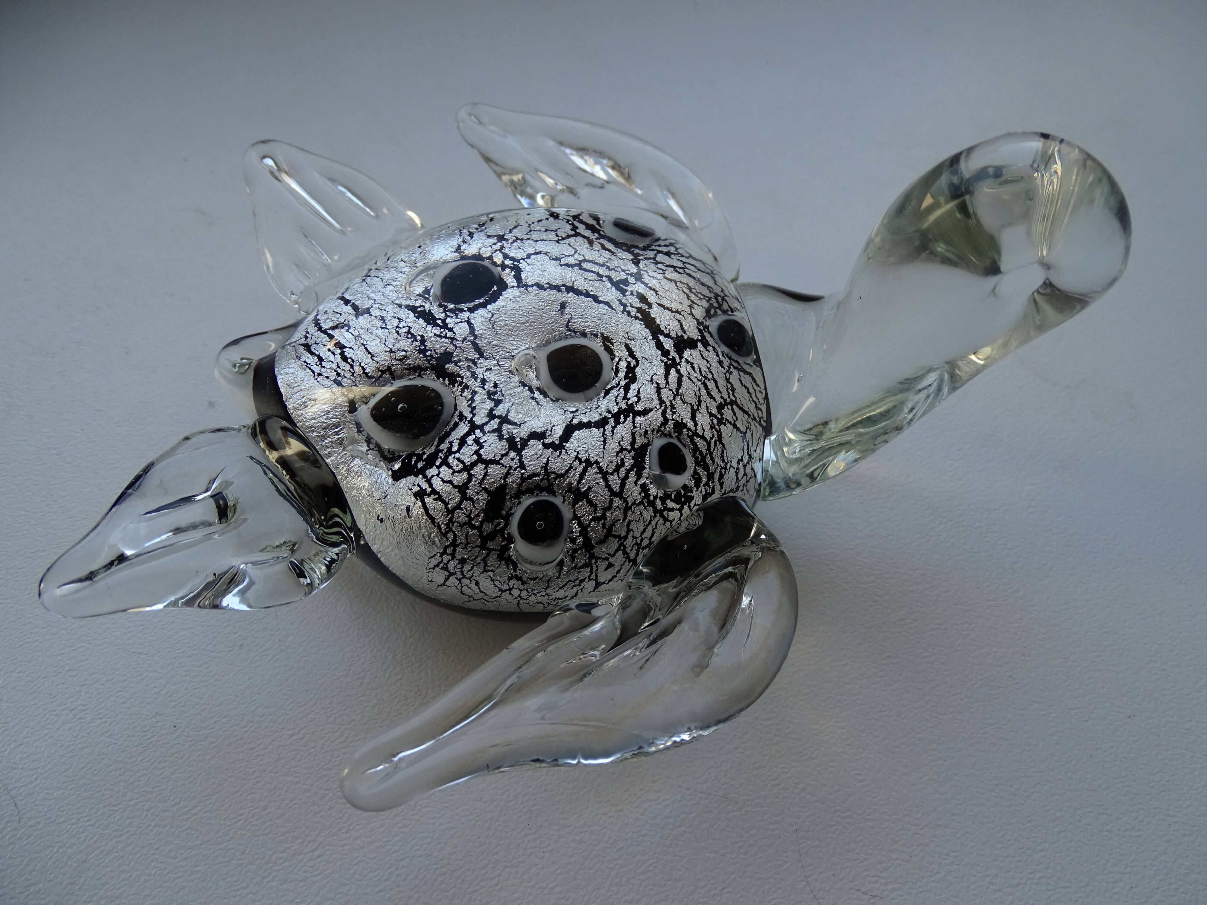 Murano turtle paper press glass silver powder