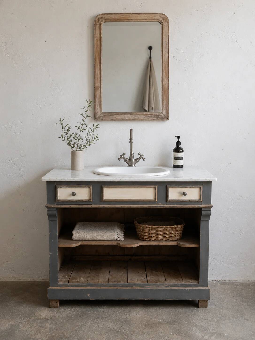 Bathroom furniture wood & marble vintage antique