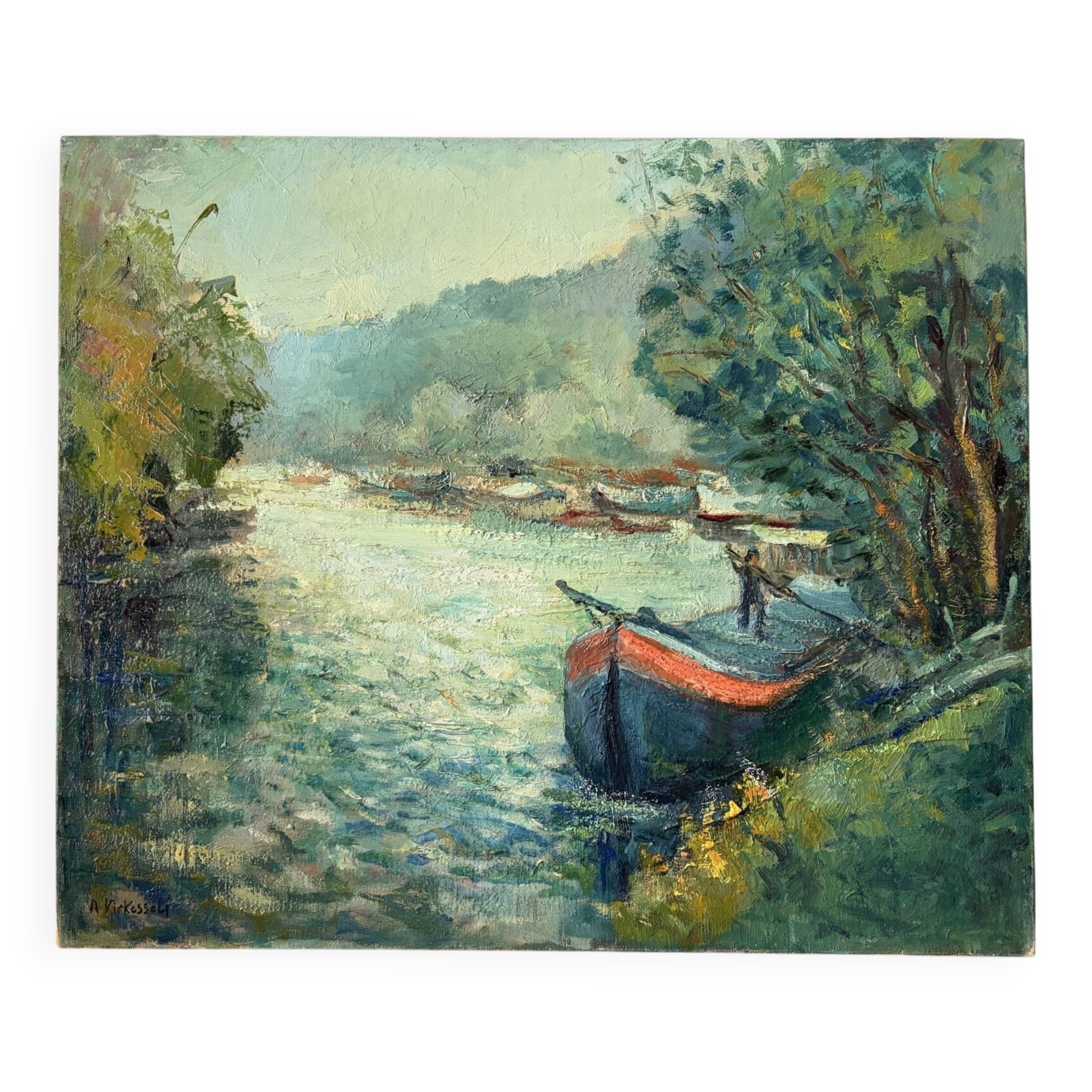 Banks of the Seine at Bougival, oil on canvas signed