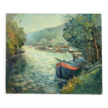 Banks of the Seine at Bougival, oil on canvas signed