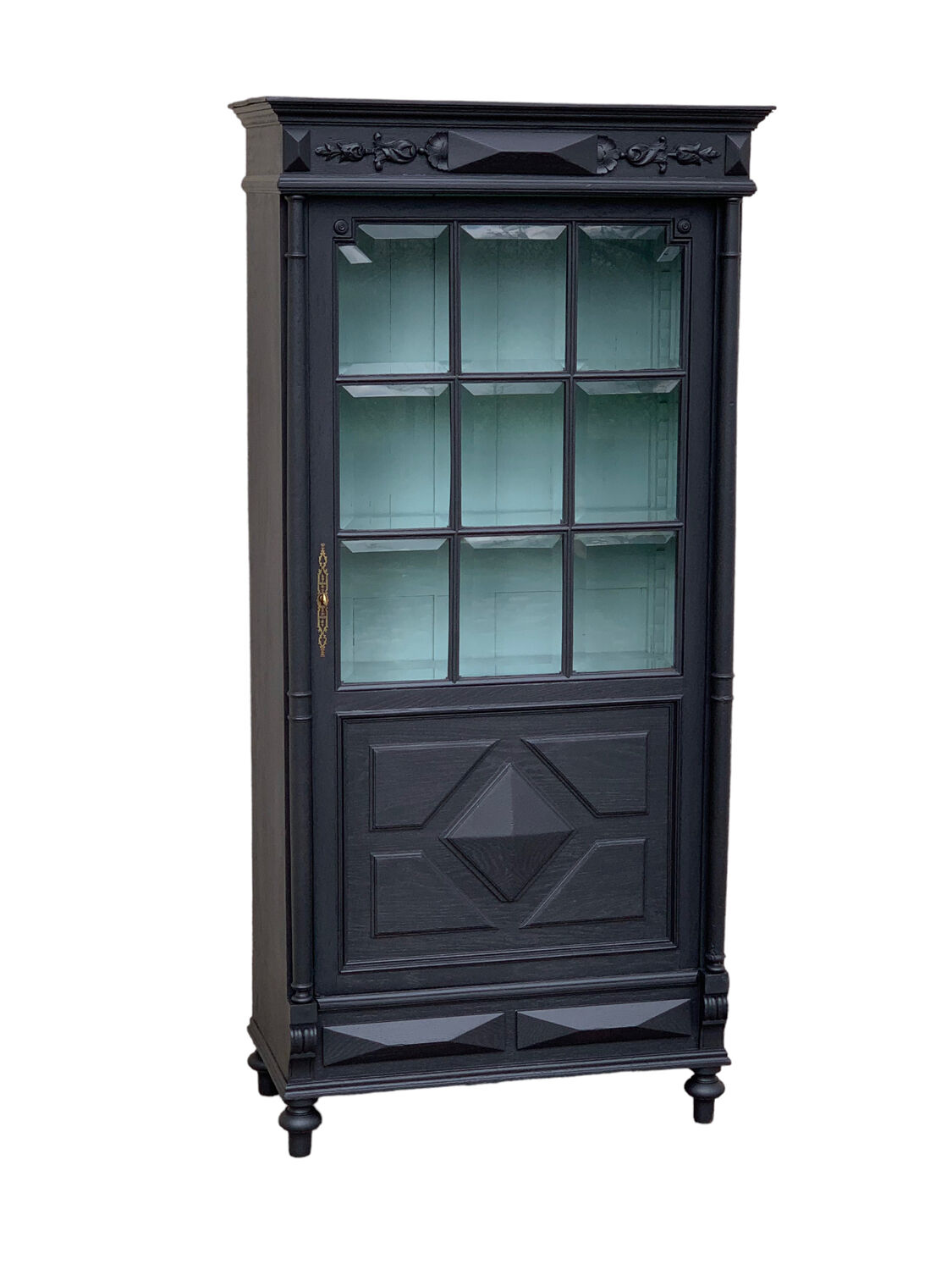 Armoire parisienne vitrée noire et vert grisé 150cm