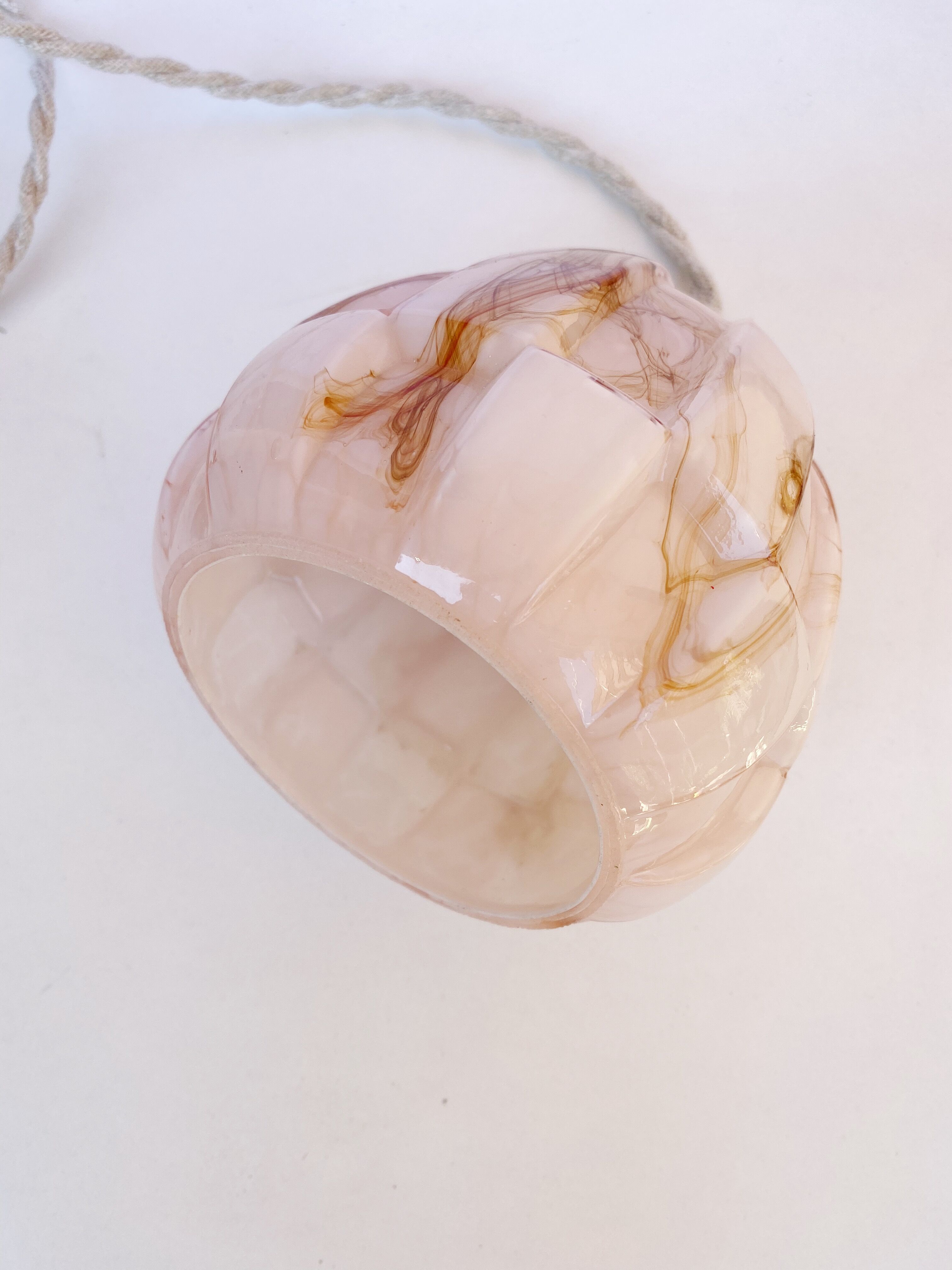 Art deco walking lamp in pink and amber marbled opaline