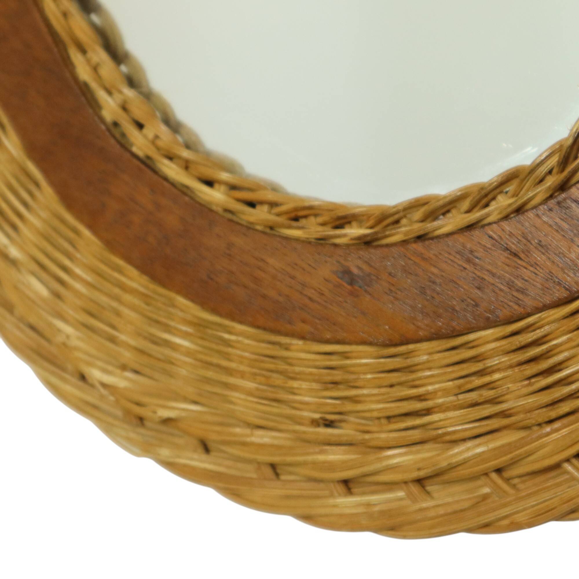 Oval Vintage Mirror Rattan and Teak Boho Style Fifties 51cm