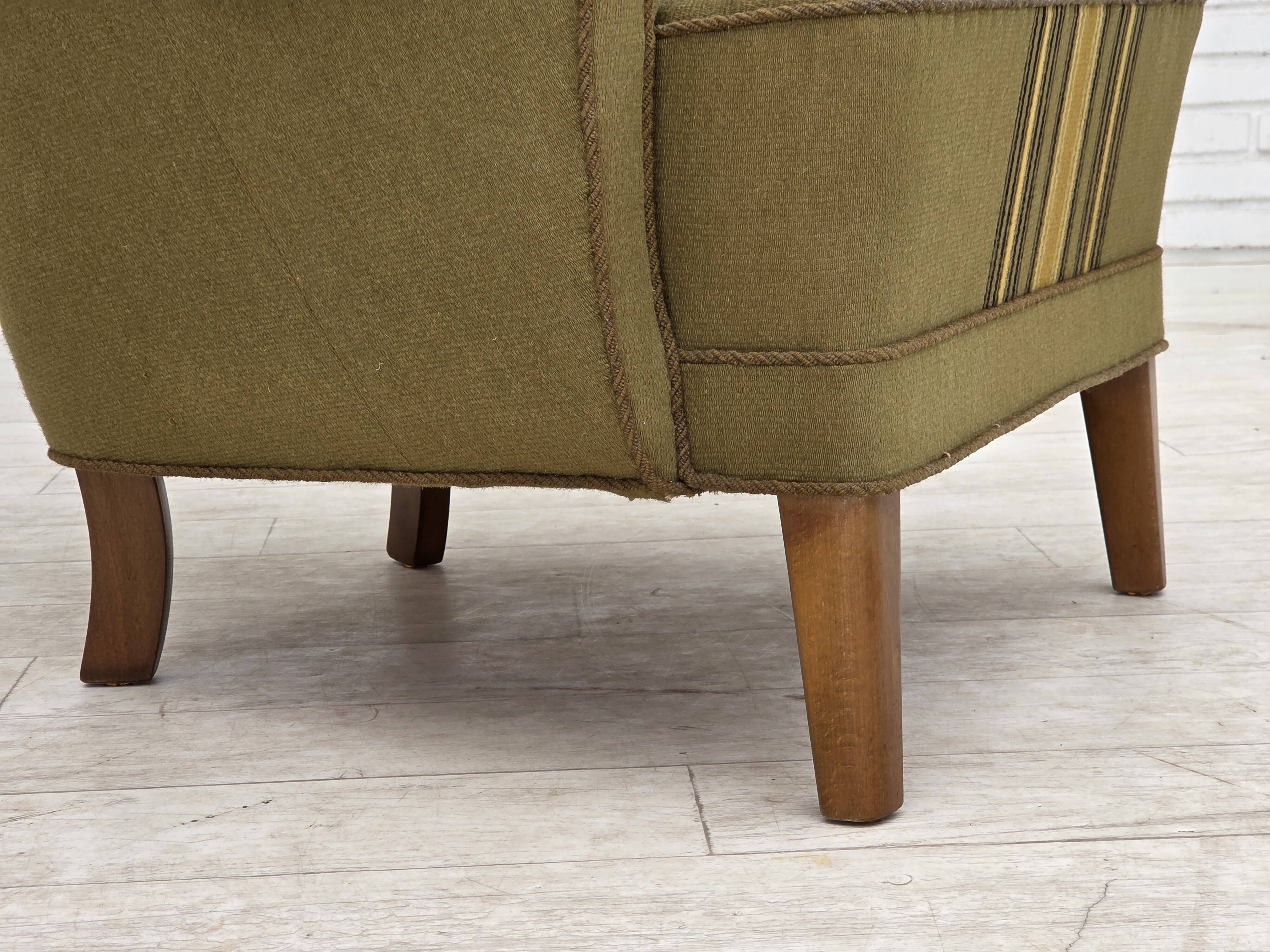 1960s, Danish highback armchair, original green furniture wool.