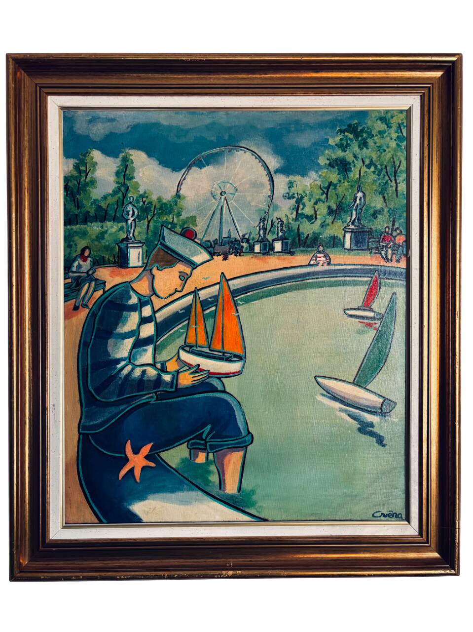 Huile sur toile "Le petit matelot", École Moderne - 50x60 cm