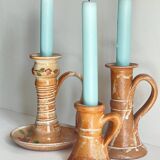 3 vintage handcrafted pottery candle holders