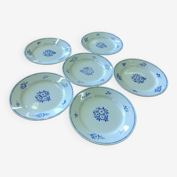 Lot de six assiettes plates en faience " moulin des loups"