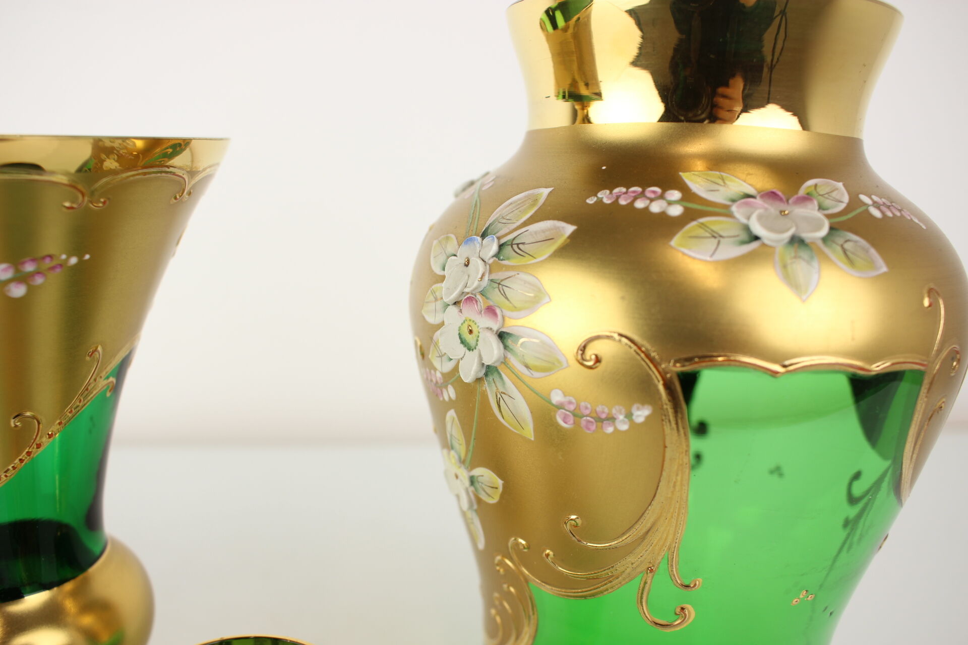 Bohemia glass vase, high enamel,gold,1950s, czechoslovakia