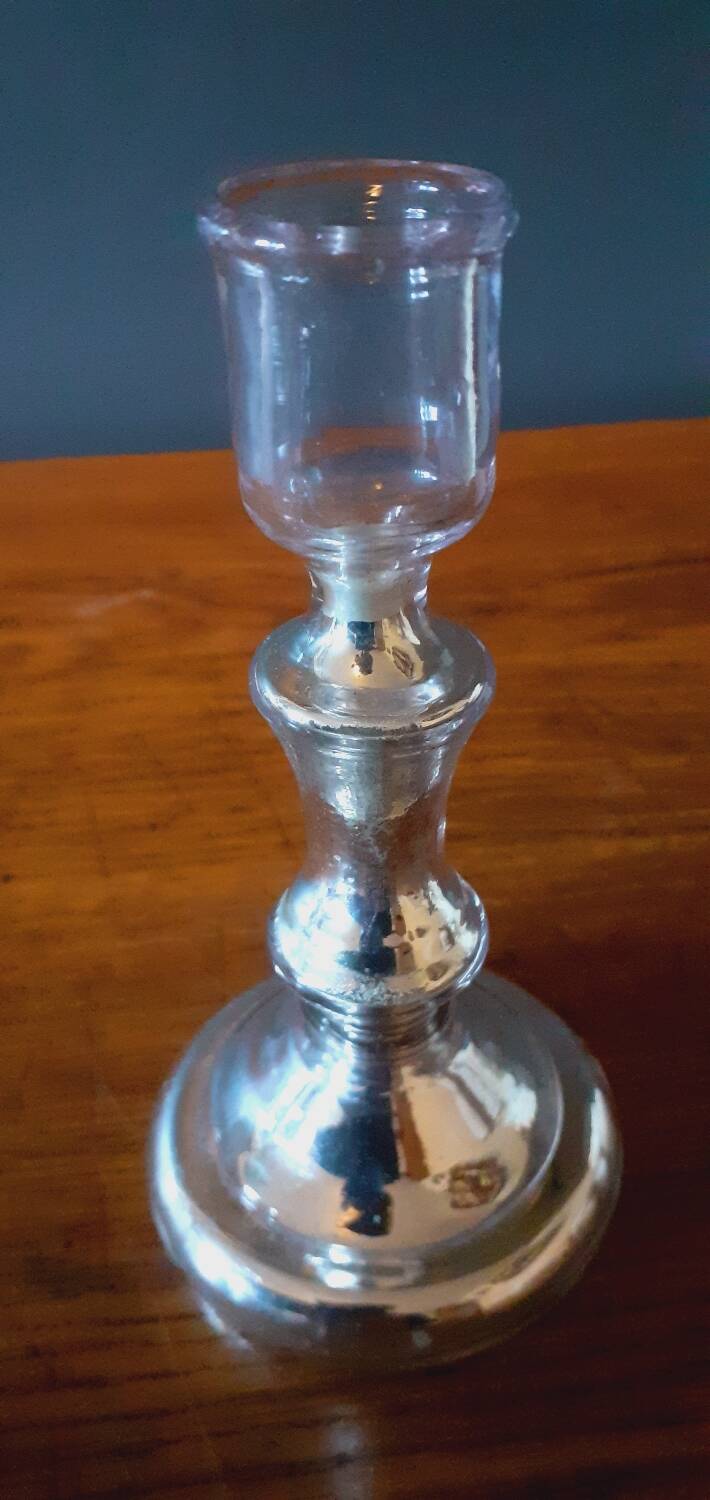 Pair Of Old Candlesticks In Eglomized/Mercurized Glass
