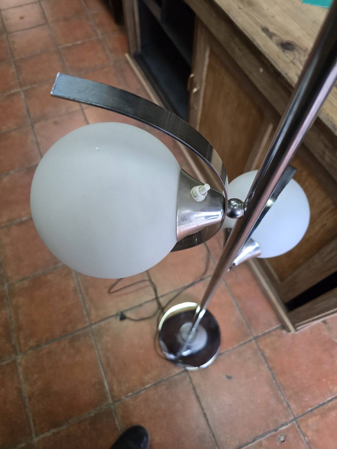 70s chrome metal floor lamp with 3 opaline ball lights