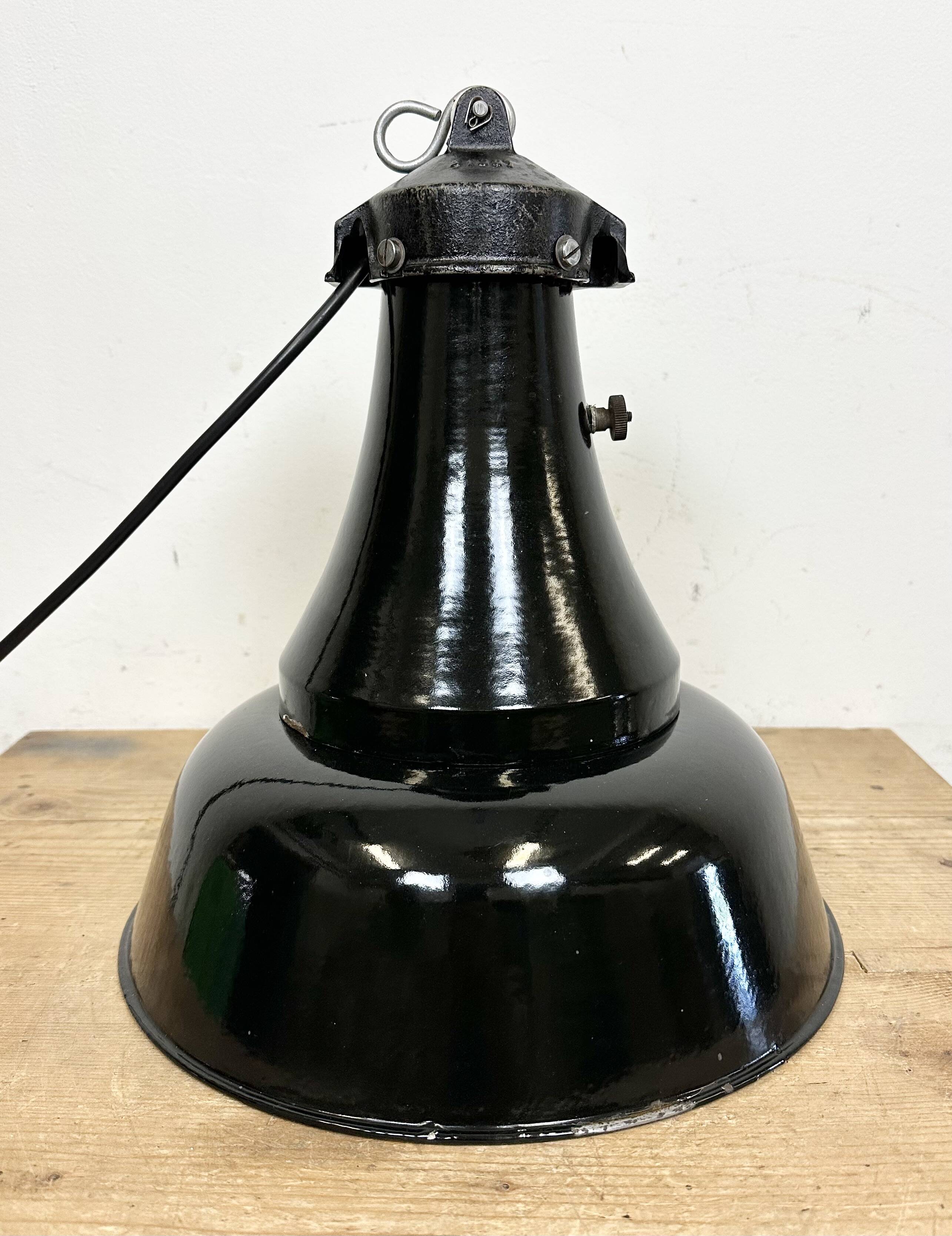 Industrial Black Enamel Bauhaus Pendant Lamp, 1930s